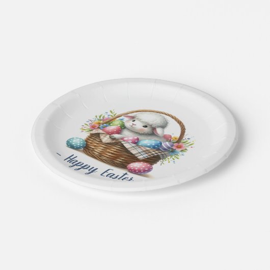 ふわふわ子羊とイースターエッグ ペーパープレート (アングル)
