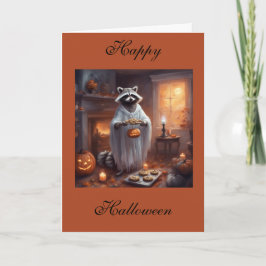 ふわふわ幽霊アライグマのハロウィングリーティングカード カード