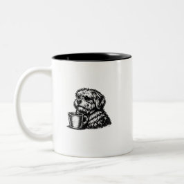 ふわふわ犬のコーヒーイラスト入りツートン・マグカップ ツートーンマグカップ