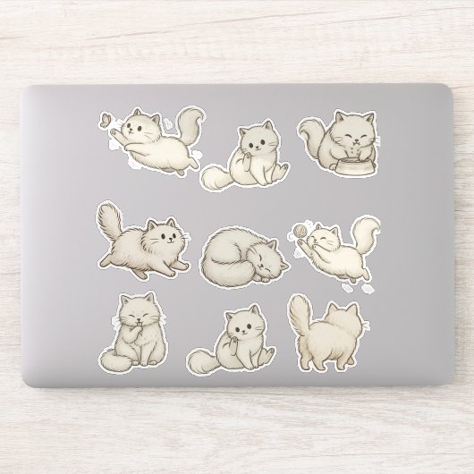ふわふわ猫のカスタムカットステッカー シール (コンピューター)
