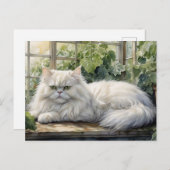 ふわふわ白ペルシャ猫が入った庭 ポストカード (正面/裏面)