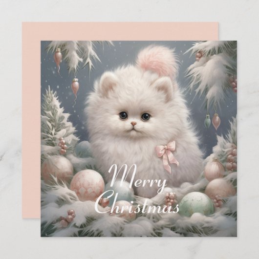 ふわふわ白猫クリスマスカード シーズンカード (正面/裏面)