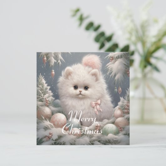 ふわふわ白猫クリスマスカード シーズンカード (スタンド正面)
