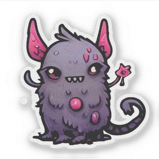 ふわふわ紫の悪魔猫 - かわいいモンスター シール (正面)