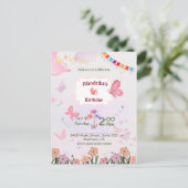 ふわふわ蝶のテーマの6歳の誕生日パーティー招待状 ポストカード (スタンド正面)