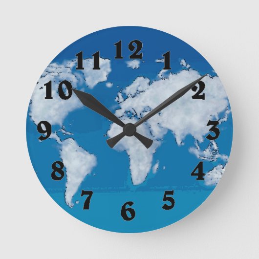 ふわふわ雲の世界地図の時計 ラウンド壁時計 (正面)