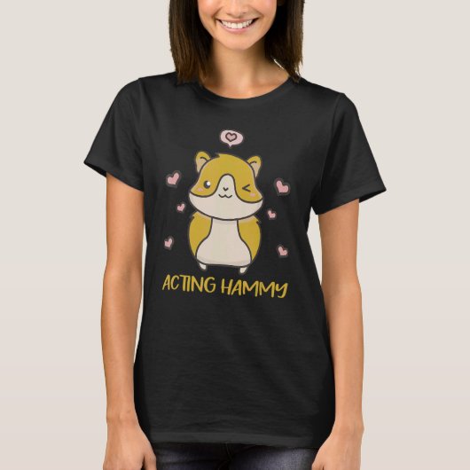 ふわふわ頬の可愛い丸っぽいハムスターR Tシャツ (正面)