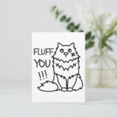 ふわふわ – かわいいおもしろい白ミニマル黒猫 ポストカード (スタンド正面)
