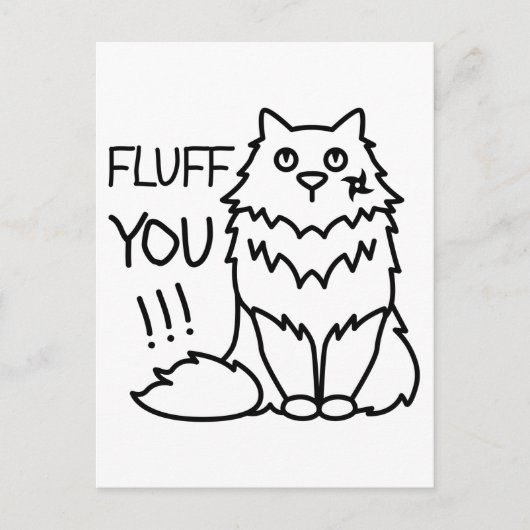 ふわふわ – かわいいおもしろい白ミニマル黒猫 ポストカード (正面)