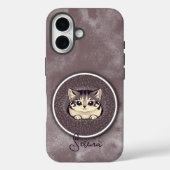 ふわふわ 黒 白 顔をのぞかせる 猫 アート カスタム 名前 Case-Mate iPhoneケース (裏面)