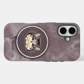 ふわふわ 黒 白 顔をのぞかせる 猫 アート カスタム 名前 Case-Mate iPhoneケース (裏面 (横))