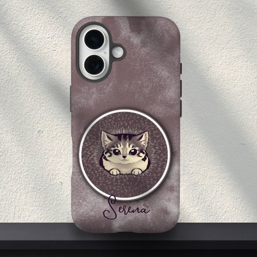 ふわふわ 黒 白 顔をのぞかせる 猫 アート カスタム 名前 Case-Mate iPhoneケース