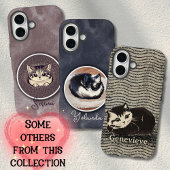 ふわふわ 黒 白 顔をのぞかせる 猫 アート カスタム 名前 Case-Mate iPhoneケース
