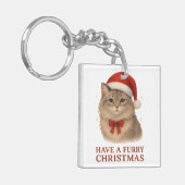 ふわもこクリスマス かわいいサンタのシベリアン子猫 キーホルダー (正面左)