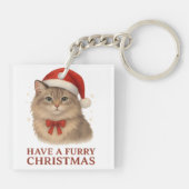 ふわもこクリスマス かわいいサンタのシベリアン子猫 キーホルダー (裏面)