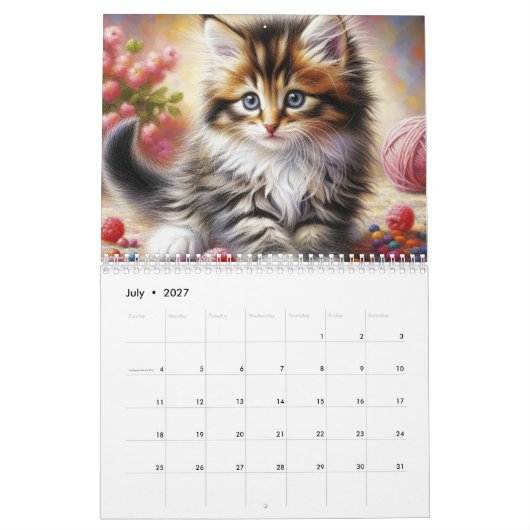 ふんわりかわいい子猫たち カレンダー (7月 2027)
