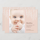 ふんわりした蔓の出産お知らせピンクカード 案内状 (正面/裏面)