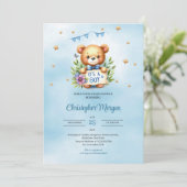 ふんわりとしたテディベア　男の子のベビーシャワー 招待状 (スタンド正面)