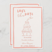 ふんわりとしたバラ色の結婚式「Save The Date」招待状 招待状 (正面/裏面)