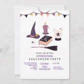 ふんわりとしたピンクの魔女をテーマにした 招待状 (正面)