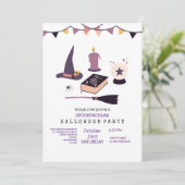 ふんわりとしたピンクの魔女をテーマにした 招待状 (スタンド正面)