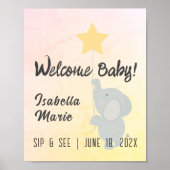 ふんわりとした象の赤ちゃんの Sip & See ベビーシャワーポスター ポスター (正面)