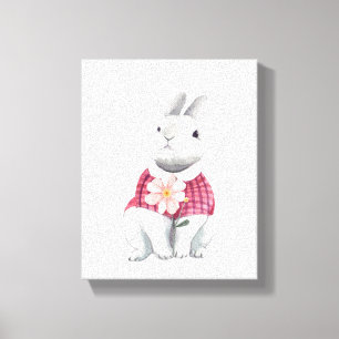 ふんわりウサギの花と森の幼児部屋インテリア キャンバスプリント