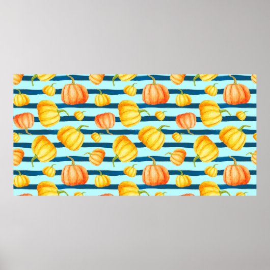 ふんわりオレンジの丸いかぼちゃ。水彩のシームレスパターン ポスター (正面)