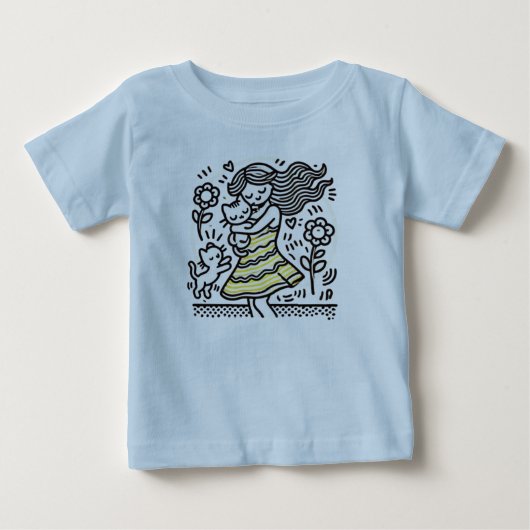"ふんわりガールと子猫 ベビーTシャツ (正面)