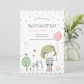 ふんわりガールの子供の誕生日招待状 招待状 (スタンド正面)