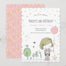 ふんわりガールの子供の誕生日招待状