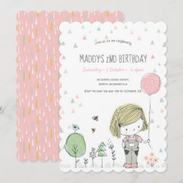 ふんわりガールの子供の誕生日招待状 招待状