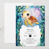 ふんわりキュートな水中カメの誕生日 招待状 (正面/裏面)