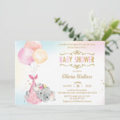 ふんわりゾウさん風船 ベビーシャワー 女の子 招待状 (スタンド正面)