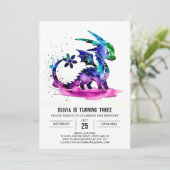 ふんわりパステルドラゴン デジタルガール誕生日 招待状 (スタンド正面)