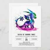 ふんわりパステルドラゴン デジタルガール誕生日 招待状 (正面/裏面)