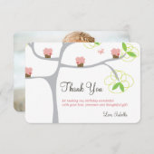 ふんわりピンクのカップケーキの木 子どもの誕生日写真 サンキューカード (正面/裏面)