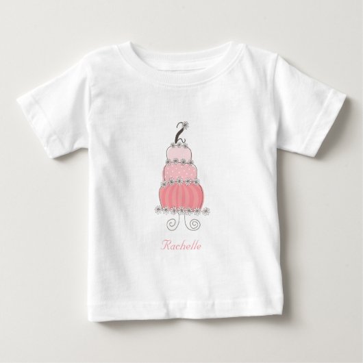 ふんわりピンクのケーキ 2人の女の子の2歳の誕生日パーティー ベビーTシャツ (正面)
