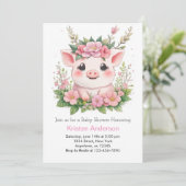 ふんわりピンクの女の子ベビーシャワーパーティー　かわいい豚さんたち 招待状 (スタンド正面)