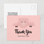 ふんわりピンクの豚のパーティーお礼 ポストカード (正面/裏面)