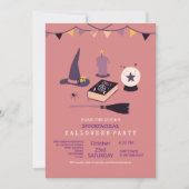 ふんわりピンクの魔女をテーマにした 招待状 (正面)