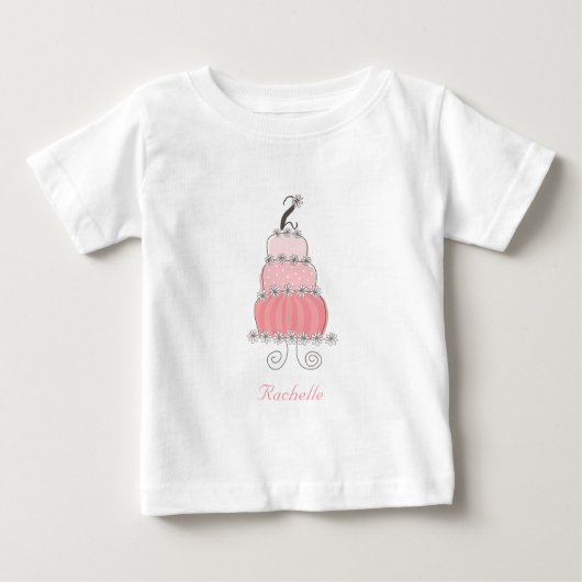 ふんわりピンクケーキ 2人の女の子の2歳の誕生日パーティー ベビーTシャツ (正面)