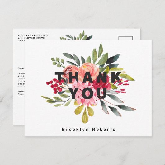 ふんわりフラワーの卒業お礼ポストカード ポストカード (正面/裏面)