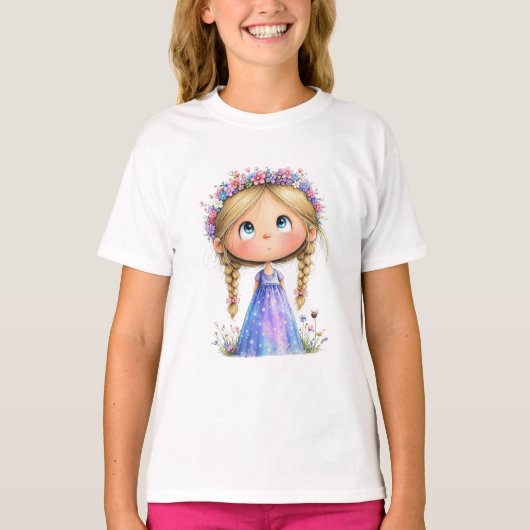 ふんわりフラワーガール 王道 キッズアート Tシャツ (正面)