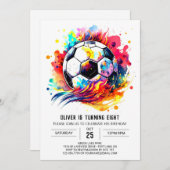 ふんわりボール編集可能なサッカー誕生日 招待状 (正面/裏面)