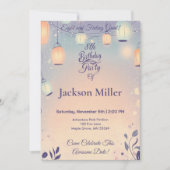 ふんわりランタン誕生日 かわいいハリネズミ 招待状 (正面)