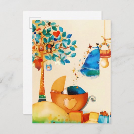 ふんわり妖精 おめでとう 新生児ベビー 案内ポストカード (正面/裏面)