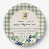 ふんわり甘い雰囲気のベビーシャワー用紙皿 Sage Gingham Duckling ペーパープレート (正面)