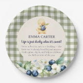 ふんわり甘い雰囲気のベビーシャワー用紙皿 Sage Gingham Duckling ペーパープレート (正面)