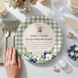 ふんわり甘い雰囲気のベビーシャワー用紙皿 Sage Gingham Duckling ペーパープレート